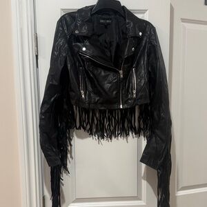 Cropped Black Fringe Leather Jacket